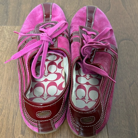 Coach Pink Suede & Patent Leather Sneakers Sz. 11 Barbie - Picture 4 of 4